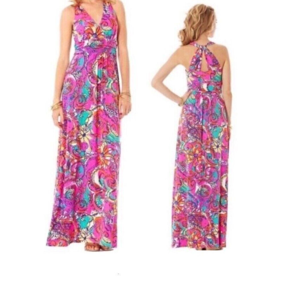 Lilly Pulitzer XS Parrish Maxi Dress Sea And Be Seen 76815 Women's Multicolor